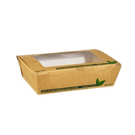 900ml PLA Tuck Top Kraft Window Salad Boxes